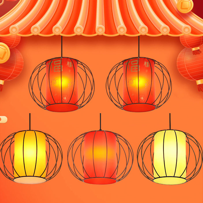 Lanterne chinoise traditionnelle ronde cylindre matériel stratifié suspension 1 lumière pour salon 