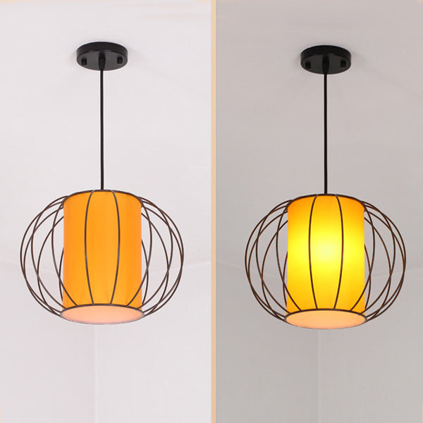 Lanterne chinoise traditionnelle ronde cylindre matériel stratifié suspension 1 lumière pour salon 