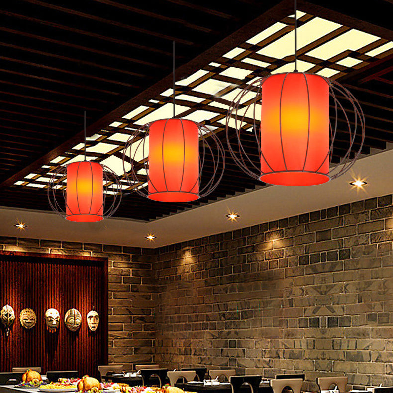 Lanterne chinoise traditionnelle ronde cylindre matériel stratifié suspension 1 lumière pour salon 