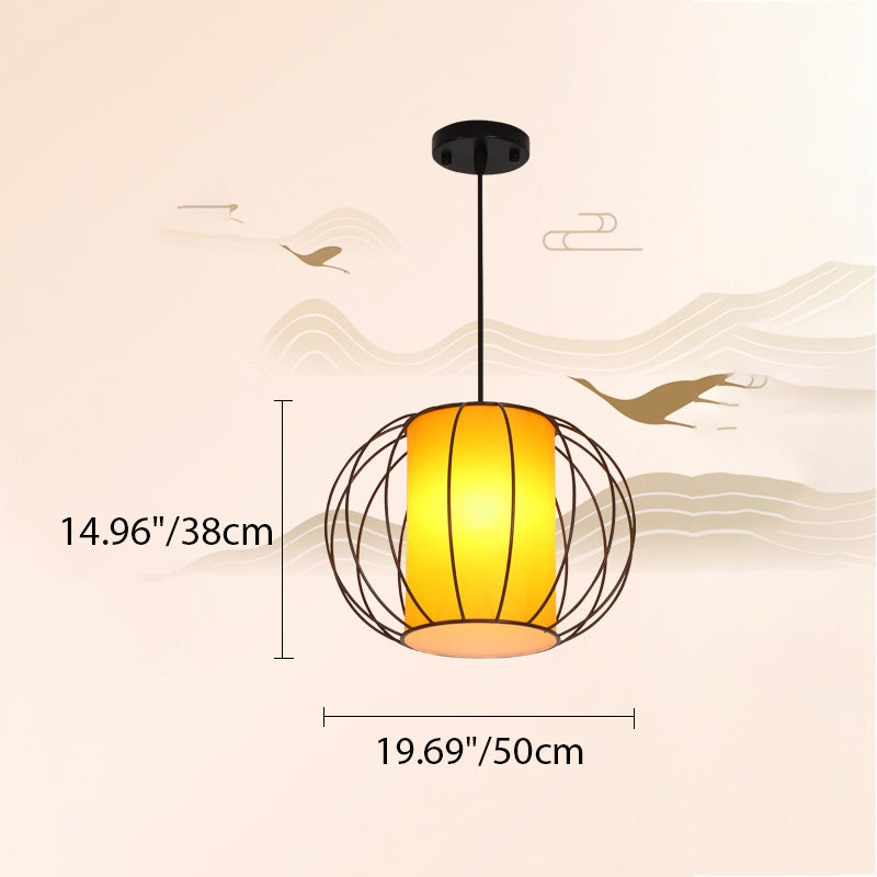 Lanterne chinoise traditionnelle ronde cylindre matériel stratifié suspension 1 lumière pour salon 