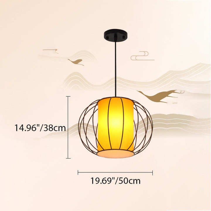Lanterne chinoise traditionnelle ronde cylindre matériel stratifié suspension 1 lumière pour salon 