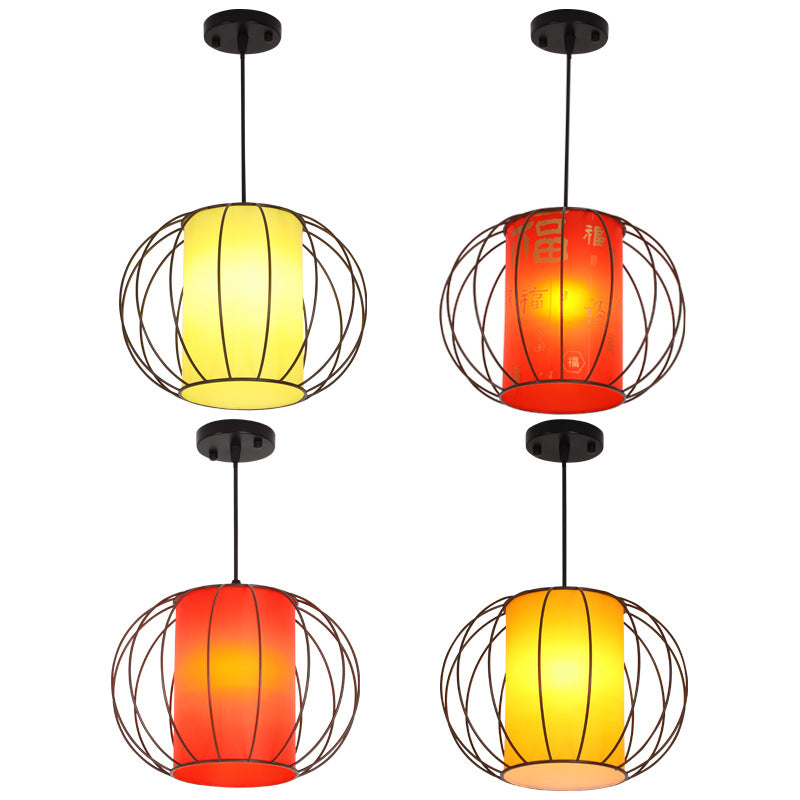 Lanterne chinoise traditionnelle ronde cylindre matériel stratifié suspension 1 lumière pour salon 