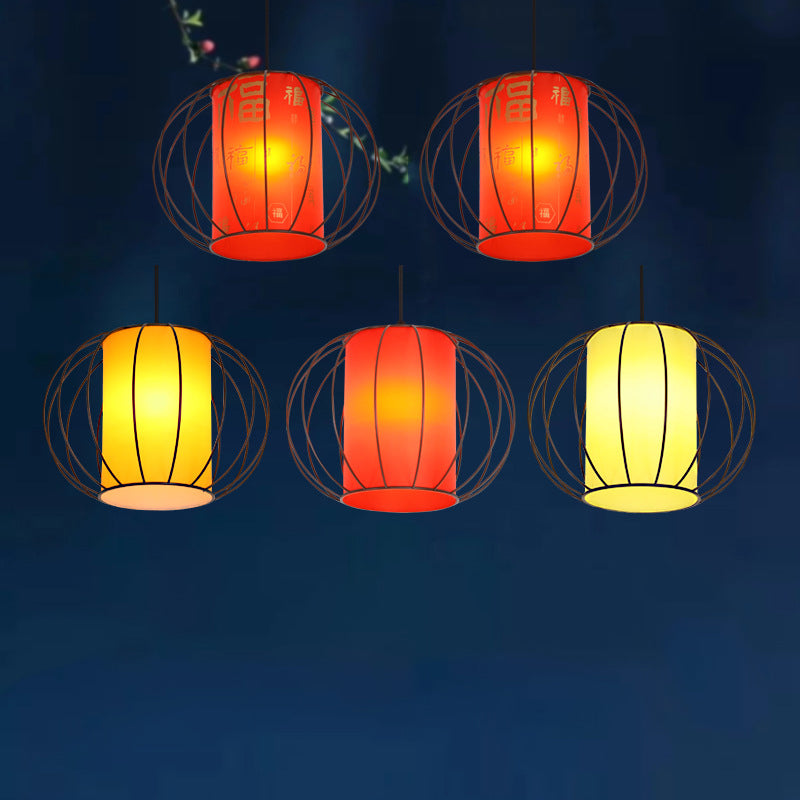Lanterne chinoise traditionnelle ronde cylindre matériel stratifié suspension 1 lumière pour salon 
