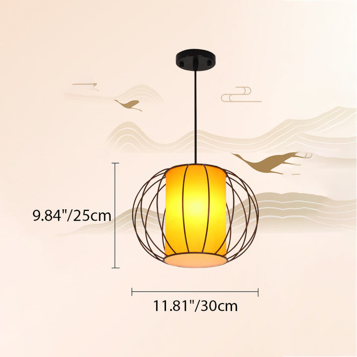 Lanterne chinoise traditionnelle ronde cylindre matériel stratifié suspension 1 lumière pour salon 