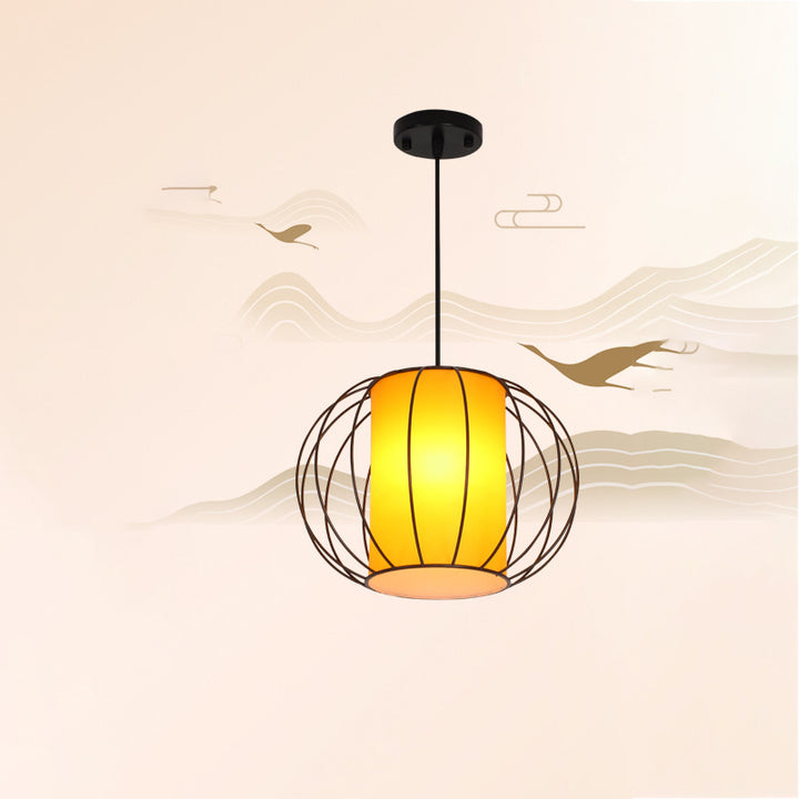 Lanterne chinoise traditionnelle ronde cylindre matériel stratifié suspension 1 lumière pour salon 