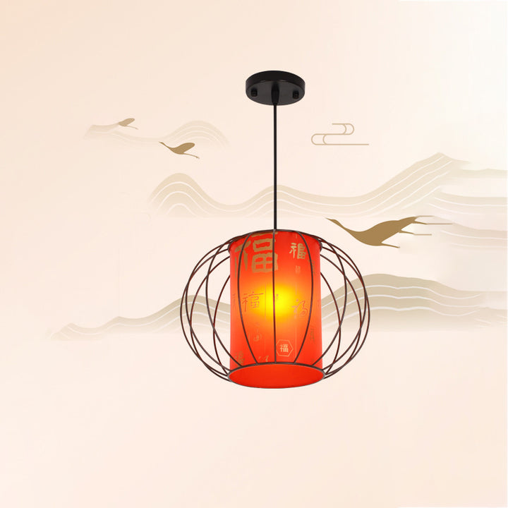 Lanterne chinoise traditionnelle ronde cylindre matériel stratifié suspension 1 lumière pour salon 
