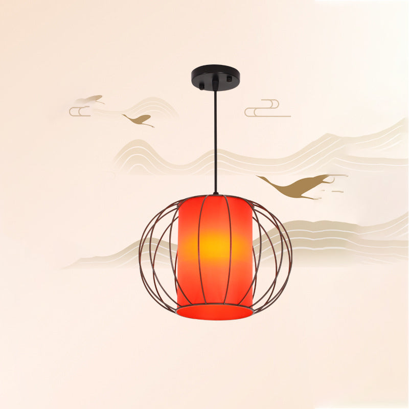 Lanterne chinoise traditionnelle ronde cylindre matériel stratifié suspension 1 lumière pour salon 