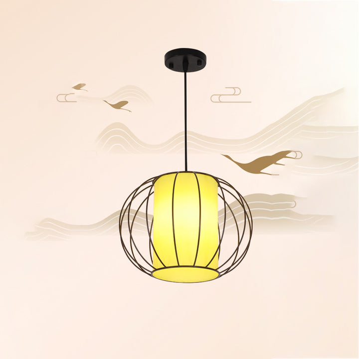Lanterne chinoise traditionnelle ronde cylindre matériel stratifié suspension 1 lumière pour salon 