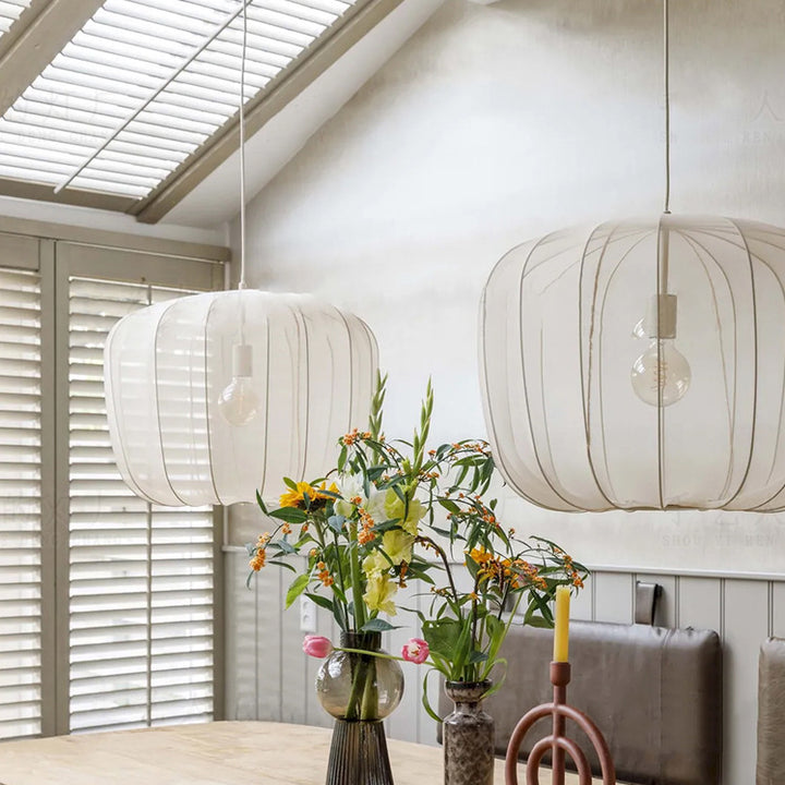 Traditionelle französische runde Apfelstoff-Eisen-1-Licht-Pendelleuchte für das Wohnzimmer 
