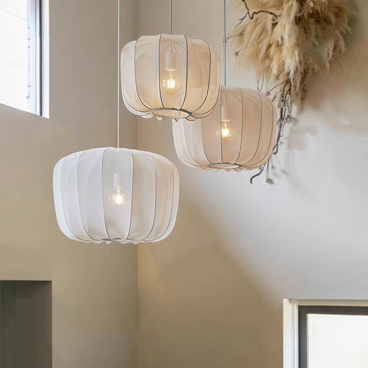 Traditionelle französische runde Apfelstoff-Eisen-1-Licht-Pendelleuchte für das Wohnzimmer 