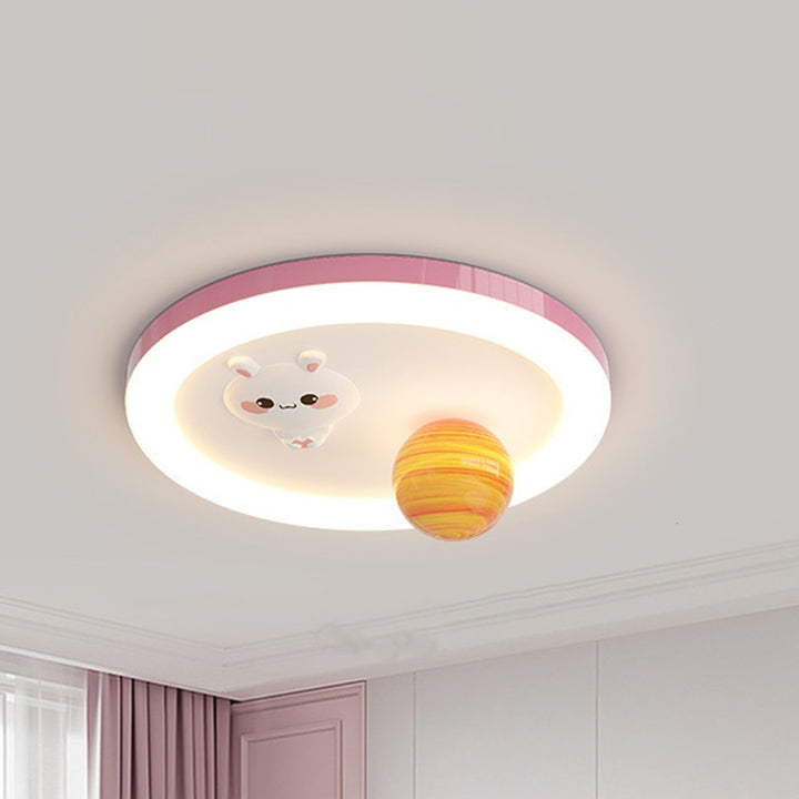 Lustre Plafonnier LED Moderne Art Déco Enfant Lapin Planète Verre Acrylique Résine Fer pour Chambre 