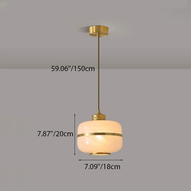Lustre suspendu en verre à colonne ronde chinoise traditionnelle en cuivre avec 1 lumière pour salon 