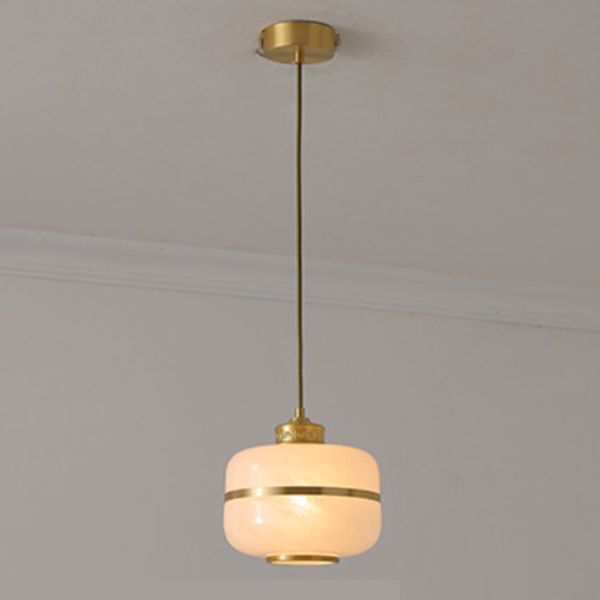 Lustre suspendu en verre à colonne ronde chinoise traditionnelle en cuivre avec 1 lumière pour salon 