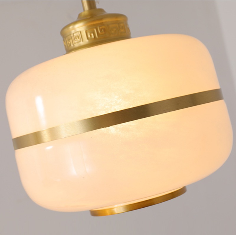 Lustre suspendu en verre à colonne ronde chinoise traditionnelle en cuivre avec 1 lumière pour salon 