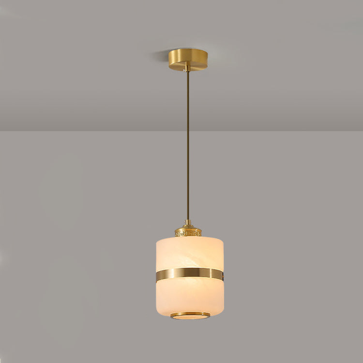 Lustre suspendu en verre à colonne ronde chinoise traditionnelle en cuivre avec 1 lumière pour salon 