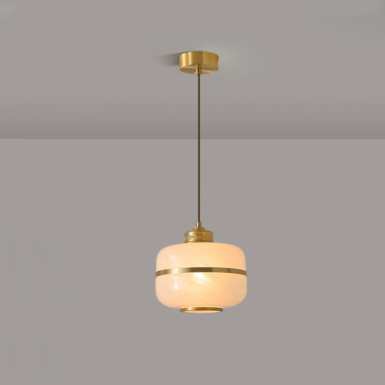 Lustre suspendu en verre à colonne ronde chinoise traditionnelle en cuivre avec 1 lumière pour salon 