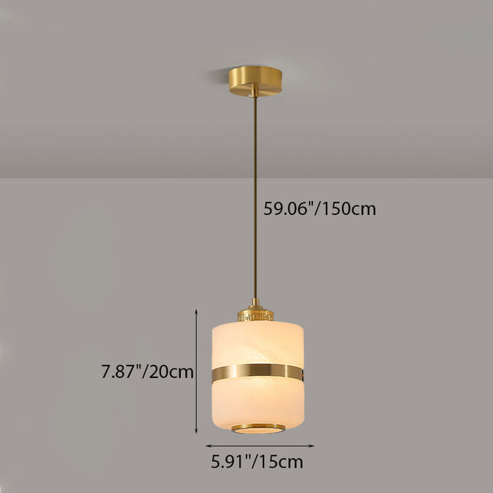 Lustre suspendu en verre à colonne ronde chinoise traditionnelle en cuivre avec 1 lumière pour salon 