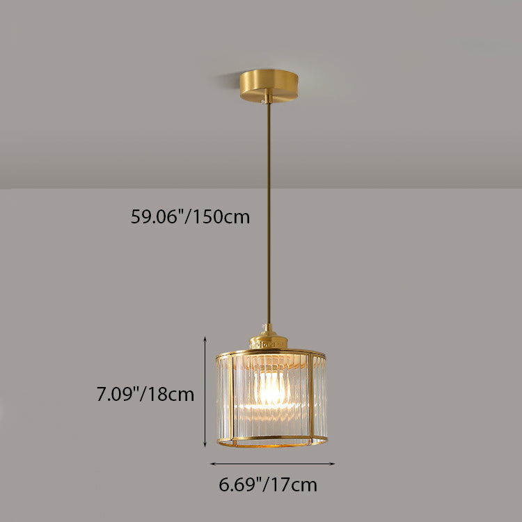 Lustre suspendu en laiton avec cylindre rond en verre vieilli chinois traditionnel à 1 lumière pour salon 