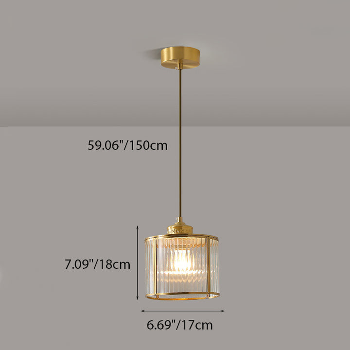 Lustre suspendu en laiton avec cylindre rond en verre vieilli chinois traditionnel à 1 lumière pour salon 