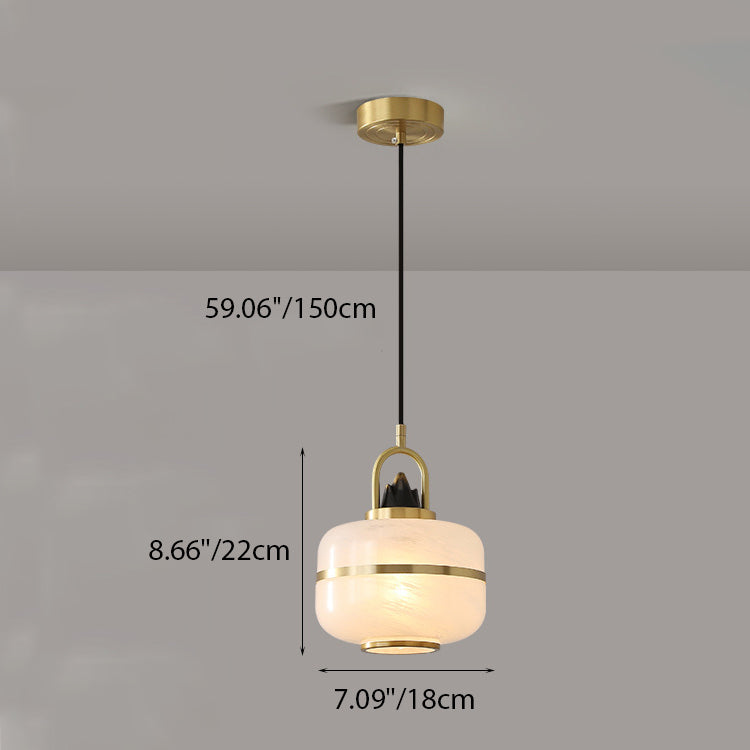 Lustre suspendu en laiton avec cylindre rond en verre vieilli chinois traditionnel à 1 lumière pour salon 
