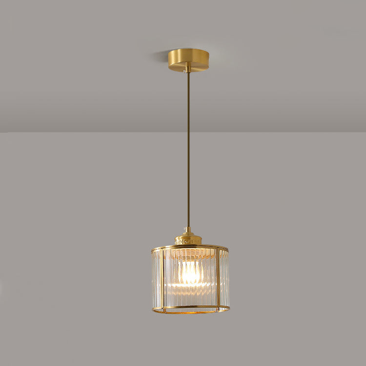 Lustre suspendu en laiton avec cylindre rond en verre vieilli chinois traditionnel à 1 lumière pour salon 
