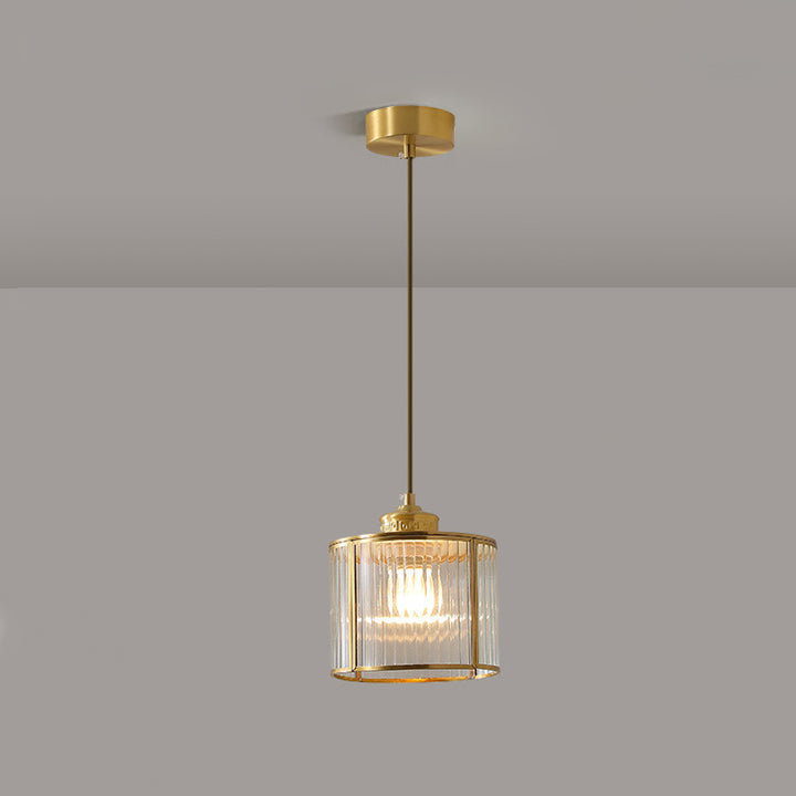 Lustre suspendu en laiton avec cylindre rond en verre vieilli chinois traditionnel à 1 lumière pour salon 