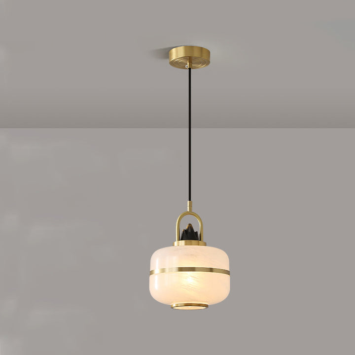 Lustre suspendu en laiton avec cylindre rond en verre vieilli chinois traditionnel à 1 lumière pour salon 