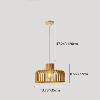 Suspension luminaire à une lumière en bois de forme conique ronde chinoise traditionnelle pour salon 