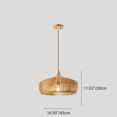 Suspension luminaire à une lumière en bois de forme conique ronde chinoise traditionnelle pour salon 