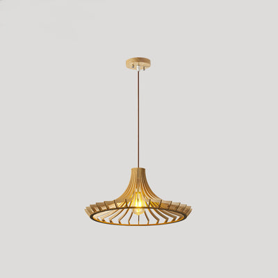 Suspension luminaire à une lumière en bois de forme conique ronde chinoise traditionnelle pour salon 