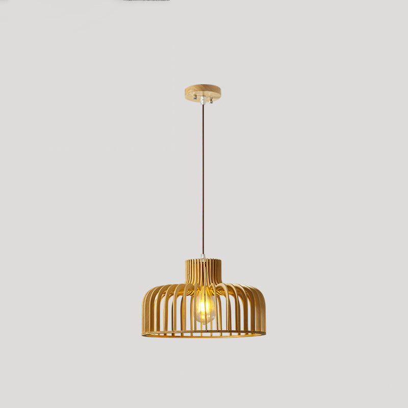 Suspension luminaire à une lumière en bois de forme conique ronde chinoise traditionnelle pour salon 