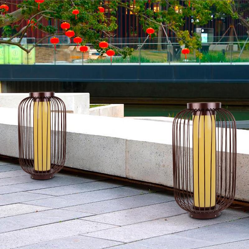 Cilindro de Jaula de Pájaro Tradicional China Falsa Dolomita Acero Inoxidable 1-Luz Paisaje Exterior Para Patio Exterior 