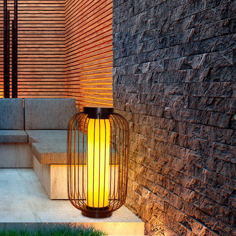 Cilindro de Jaula de Pájaro Tradicional China Falsa Dolomita Acero Inoxidable 1-Luz Paisaje Exterior Para Patio Exterior 