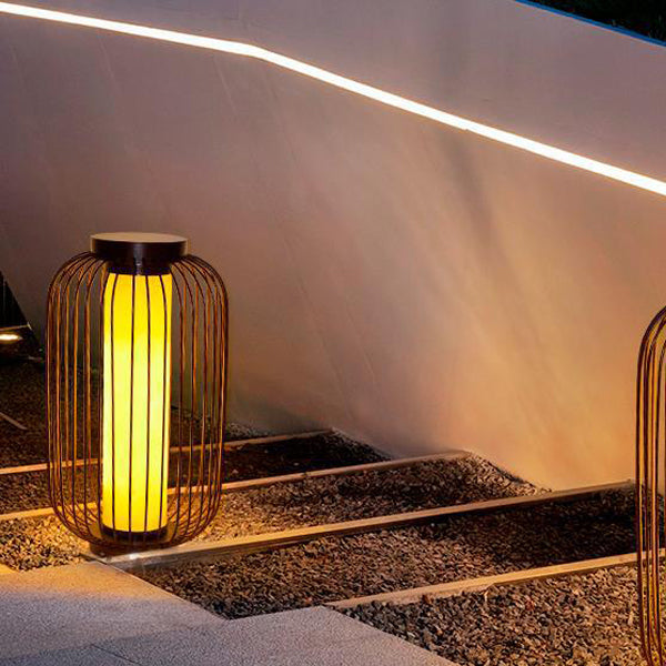 Cilindro de Jaula de Pájaro Tradicional China Falsa Dolomita Acero Inoxidable 1-Luz Paisaje Exterior Para Patio Exterior 