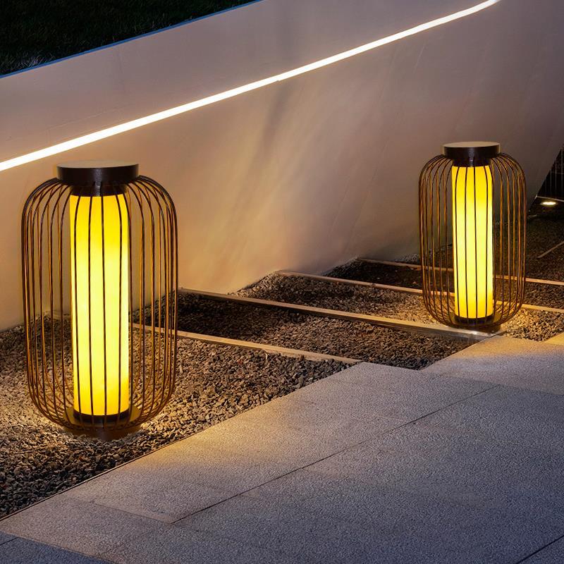 Cilindro de Jaula de Pájaro Tradicional China Falsa Dolomita Acero Inoxidable 1-Luz Paisaje Exterior Para Patio Exterior 