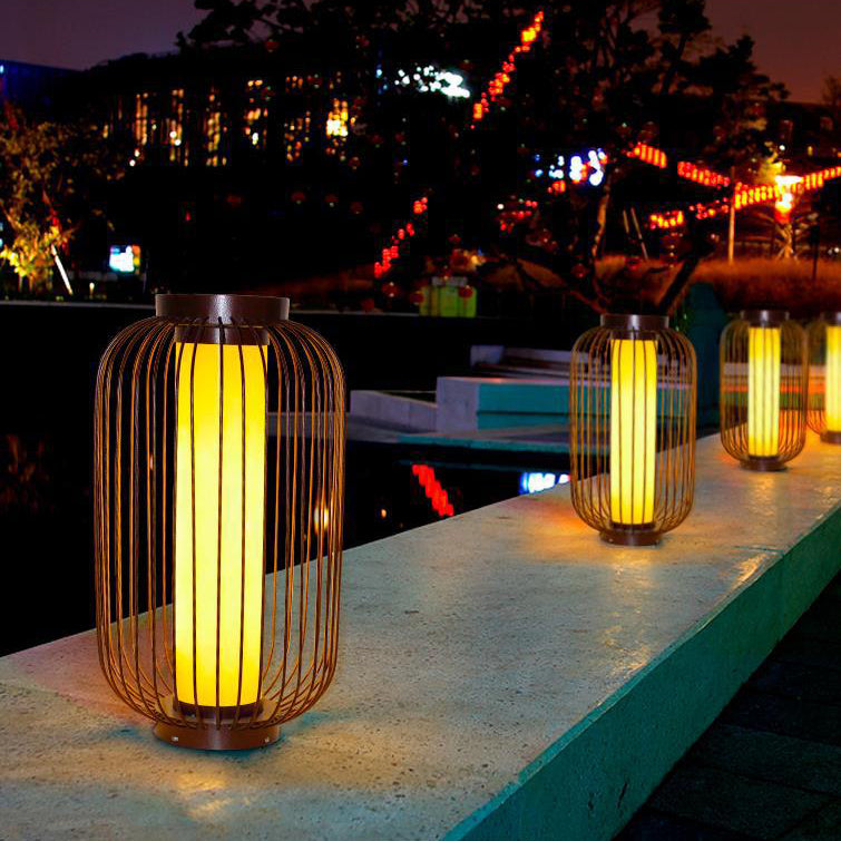 Cilindro de Jaula de Pájaro Tradicional China Falsa Dolomita Acero Inoxidable 1-Luz Paisaje Exterior Para Patio Exterior 