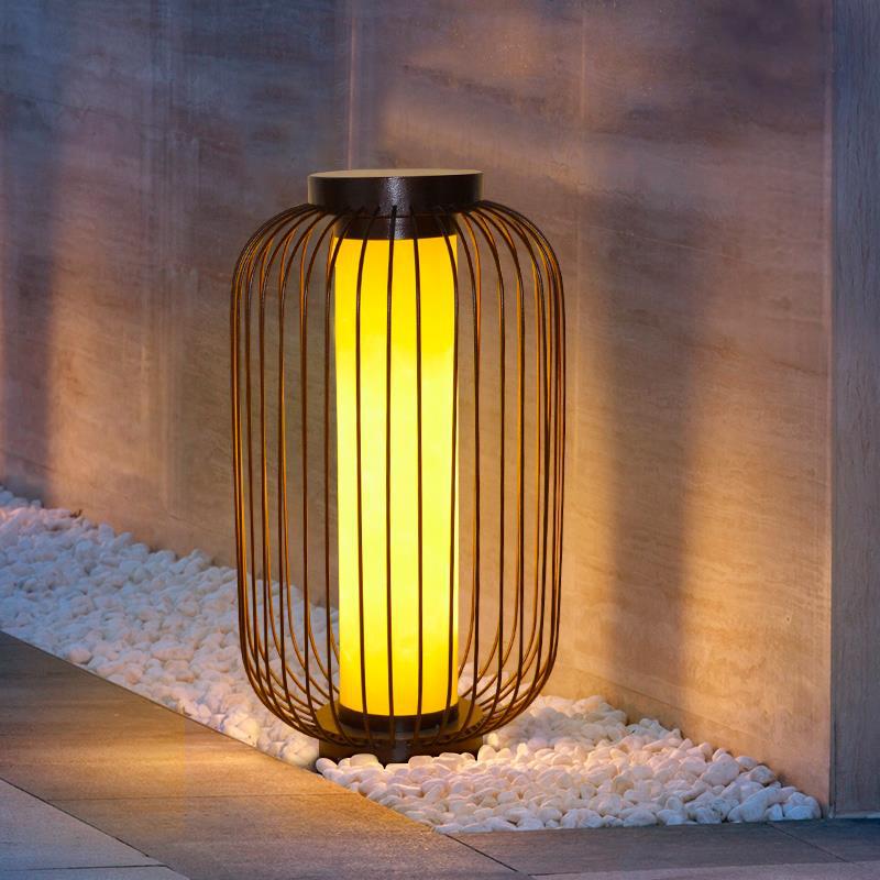 Cilindro de Jaula de Pájaro Tradicional China Falsa Dolomita Acero Inoxidable 1-Luz Paisaje Exterior Para Patio Exterior 