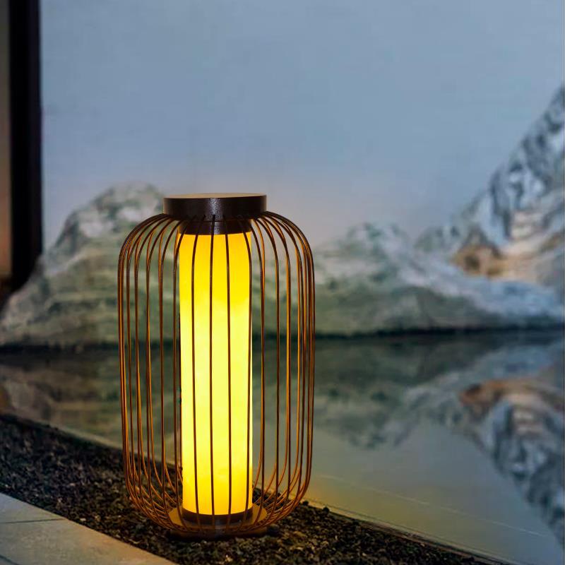 Traditioneller chinesischer Vogelkäfigzylinder Faux Dolomit Edelstahl 1-Licht Außenlandschaft für Außenpatio 