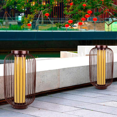 Cilindro de Jaula de Pájaro Tradicional China Falsa Dolomita Acero Inoxidable 1-Luz Paisaje Exterior Para Patio Exterior 