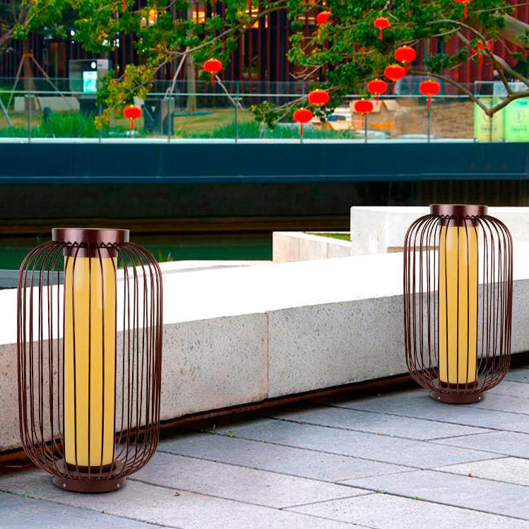 Cilindro de Jaula de Pájaro Tradicional China Falsa Dolomita Acero Inoxidable 1-Luz Paisaje Exterior Para Patio Exterior 