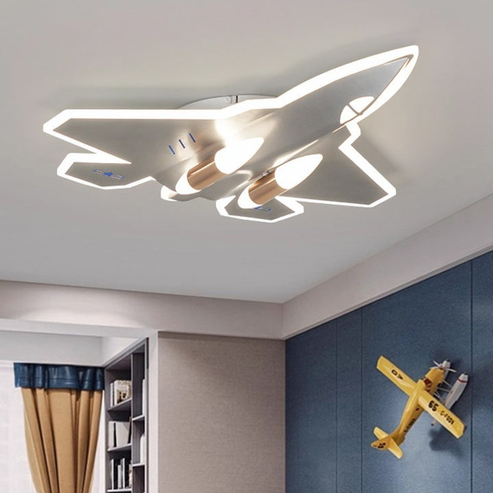 Moderno arte deco aviones de combate para niños aviones acrílico hierro LED montaje luz de techo para sala de estar 