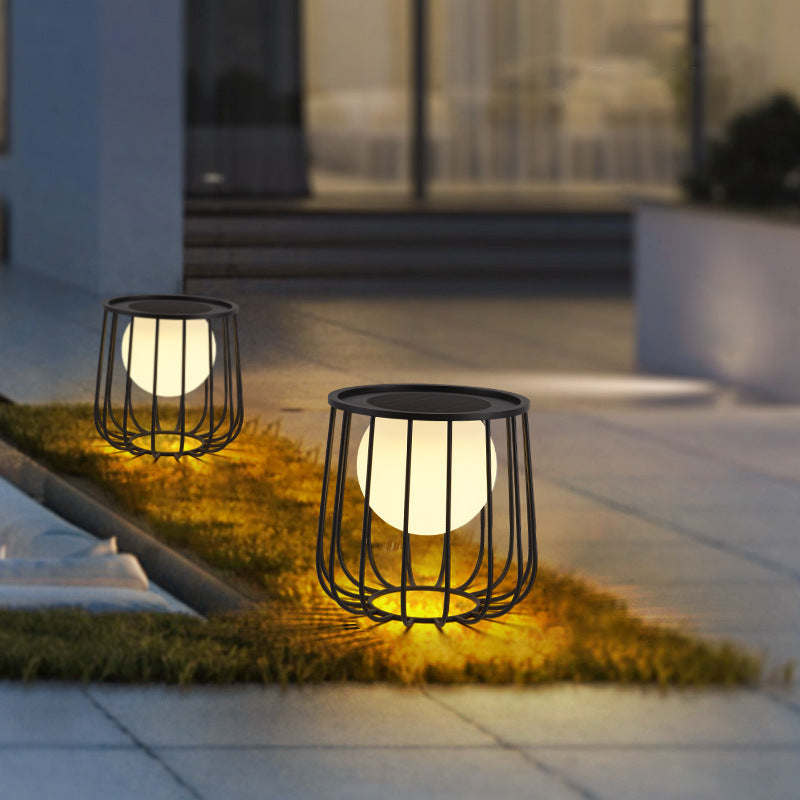 Moderne Einfachheit Durchbrochenes Rundkugel-Solar-PE-Edelstahl-LED-Außenlandschaft Für Außenpatio 