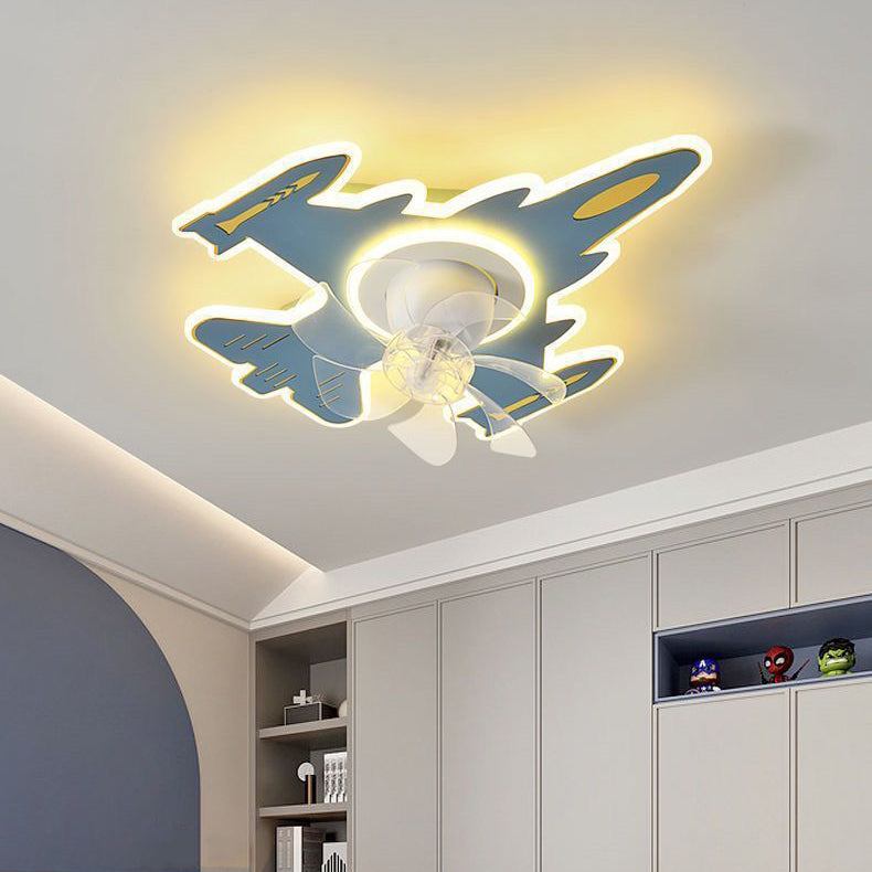 Moderne Art-Deco-Flugzeugform Acryl Eisen LED Deckenventilatorlampe für Schlafzimmer 