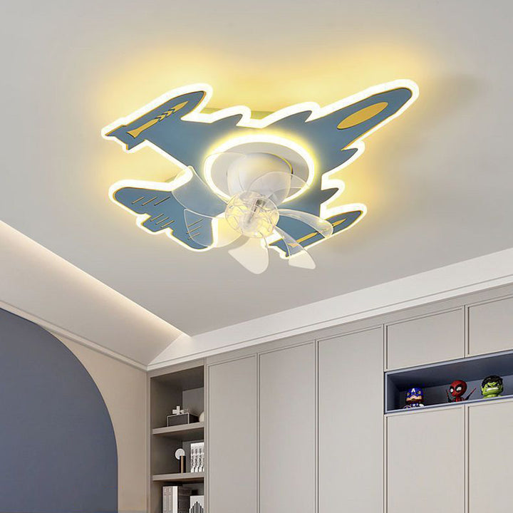 Moderne Art-Deco-Flugzeugform Acryl Eisen LED Deckenventilatorlampe für Schlafzimmer 
