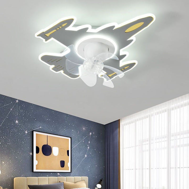 Moderne Art-Deco-Flugzeugform Acryl Eisen LED Deckenventilatorlampe für Schlafzimmer 
