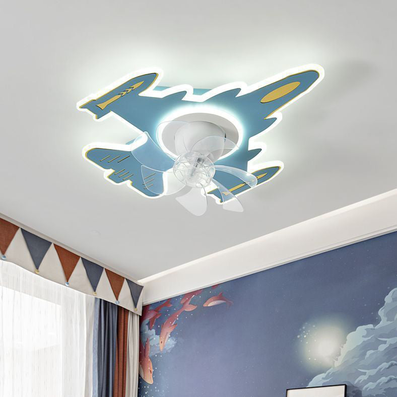 Moderne Art-Deco-Flugzeugform Acryl Eisen LED Deckenventilatorlampe für Schlafzimmer 