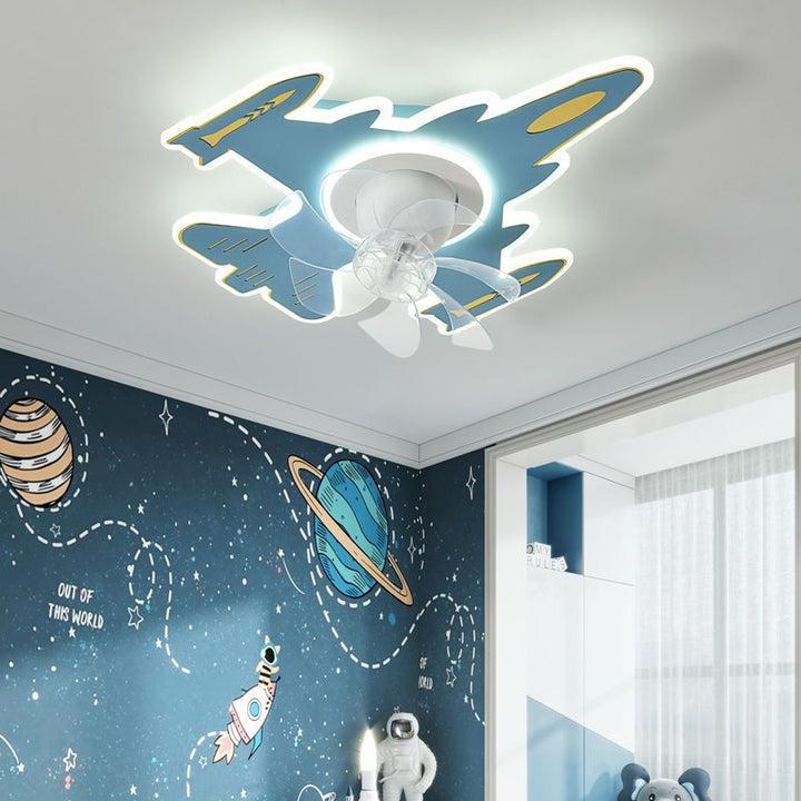 Moderne Art-Deco-Flugzeugform Acryl Eisen LED Deckenventilatorlampe für Schlafzimmer 