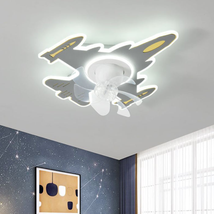 Moderne Art-Deco-Flugzeugform Acryl Eisen LED Deckenventilatorlampe für Schlafzimmer 