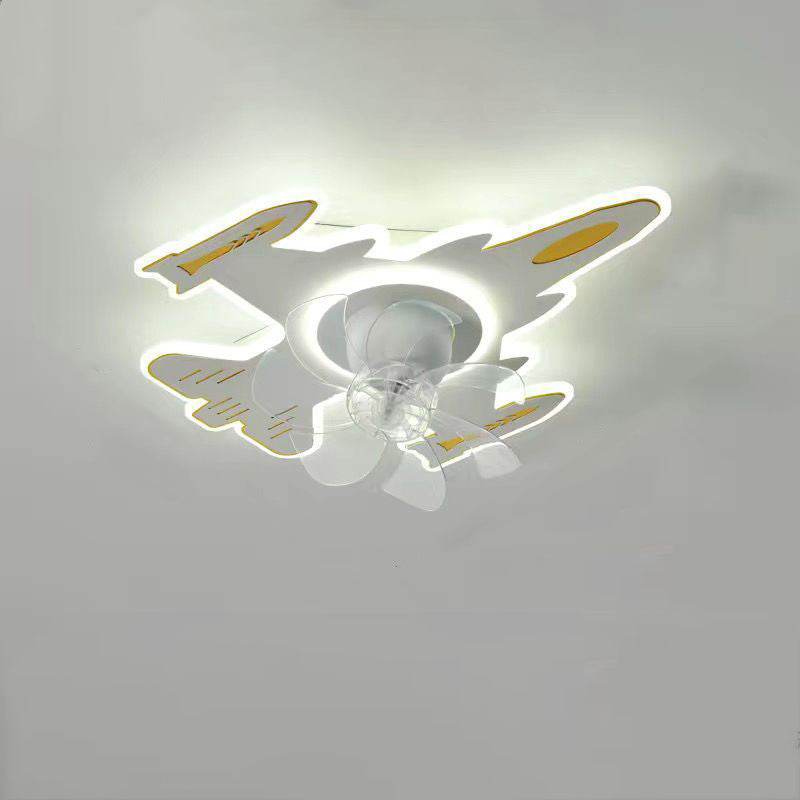 Moderne Art-Deco-Flugzeugform Acryl Eisen LED Deckenventilatorlampe für Schlafzimmer 