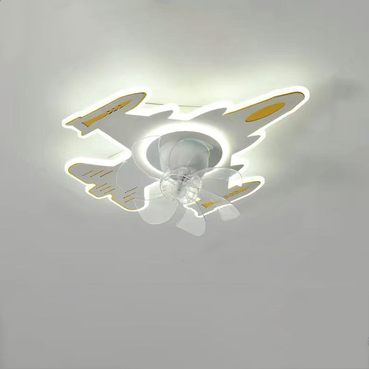 Moderne Art-Deco-Flugzeugform Acryl Eisen LED Deckenventilatorlampe für Schlafzimmer 